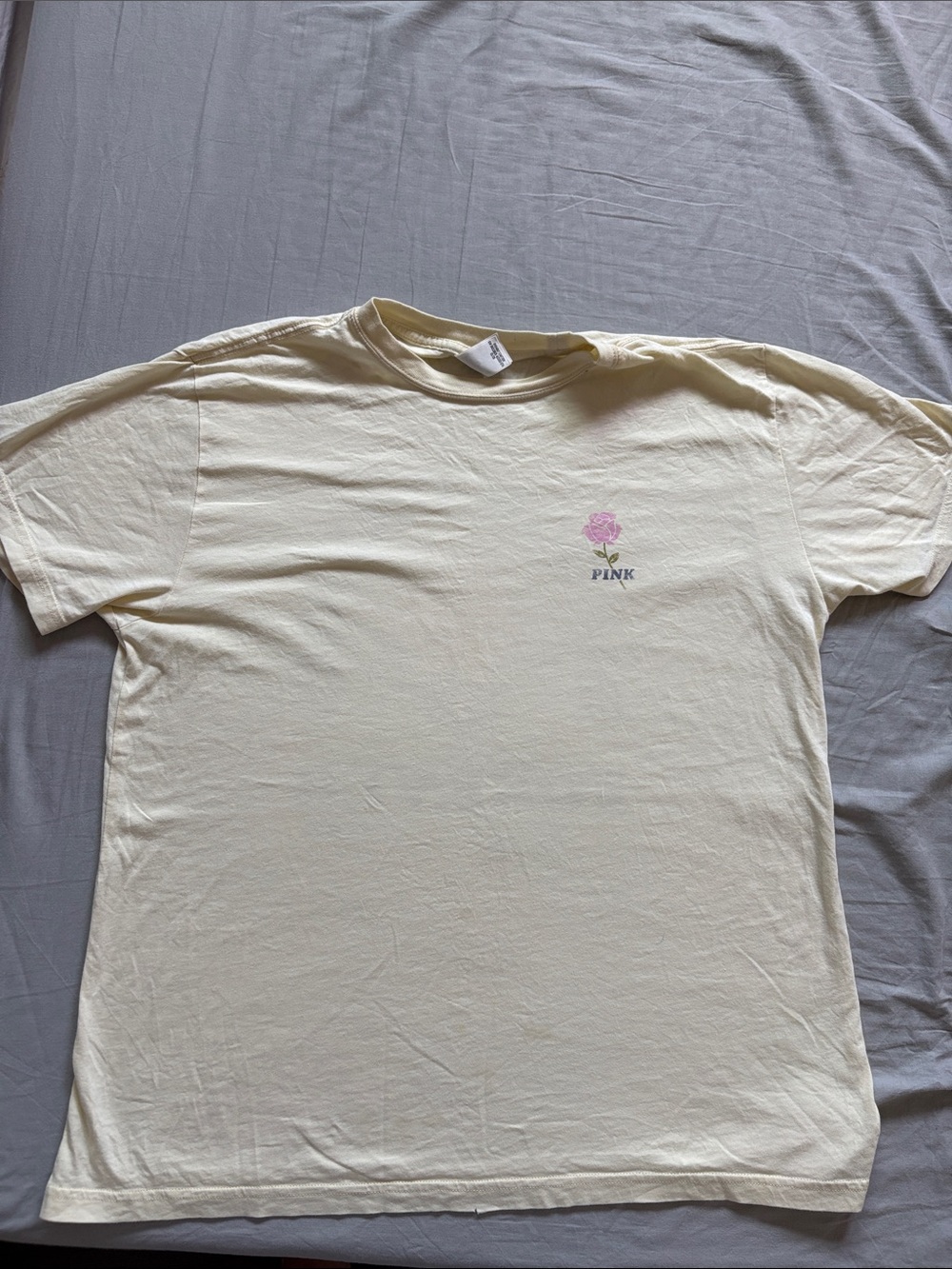 PINK Victoria's Secret Cream Tee with Pink Rose Logo